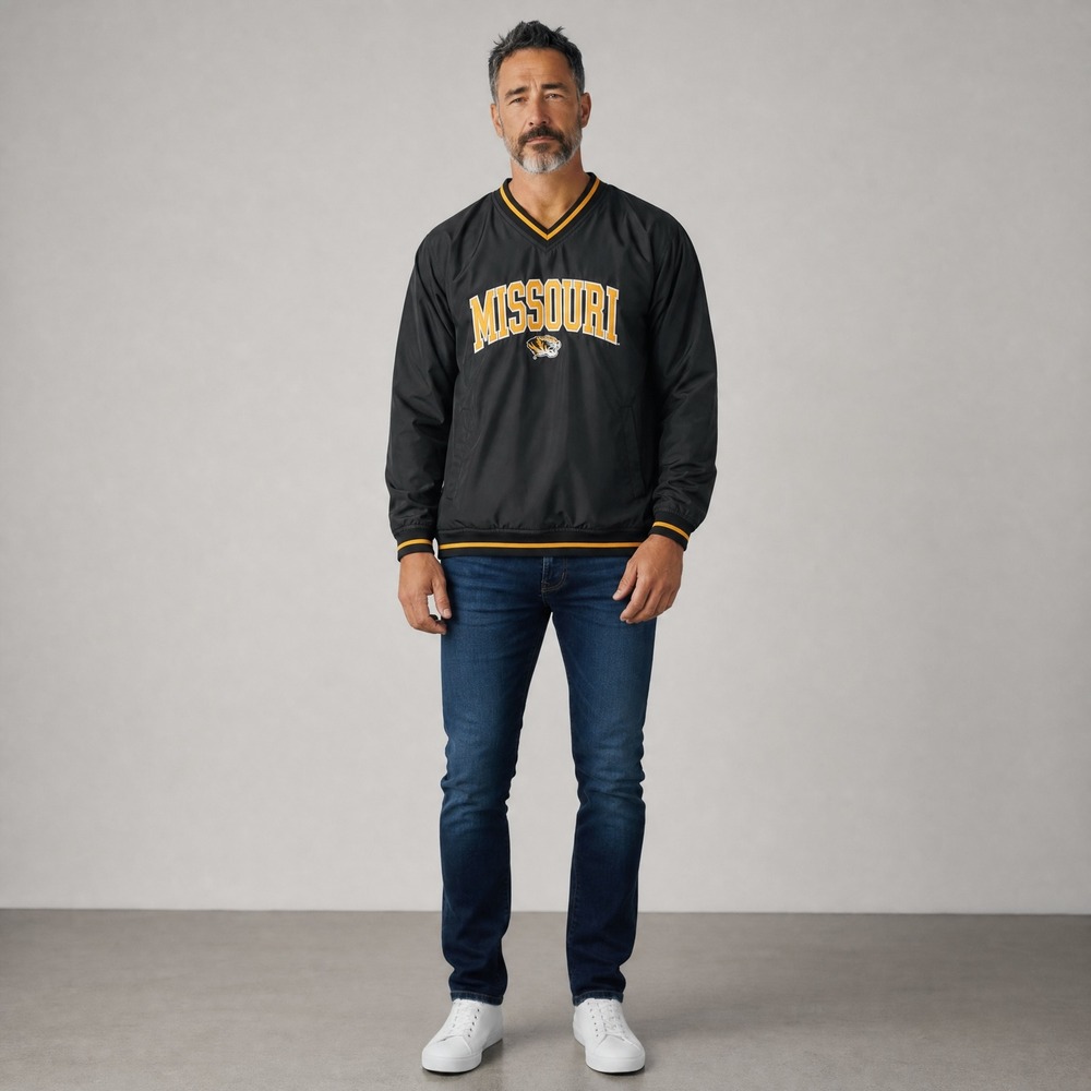 Pro Edge Missouri Tigers V-Neck Windshirt Pullover Jacket Black Mens Large‎